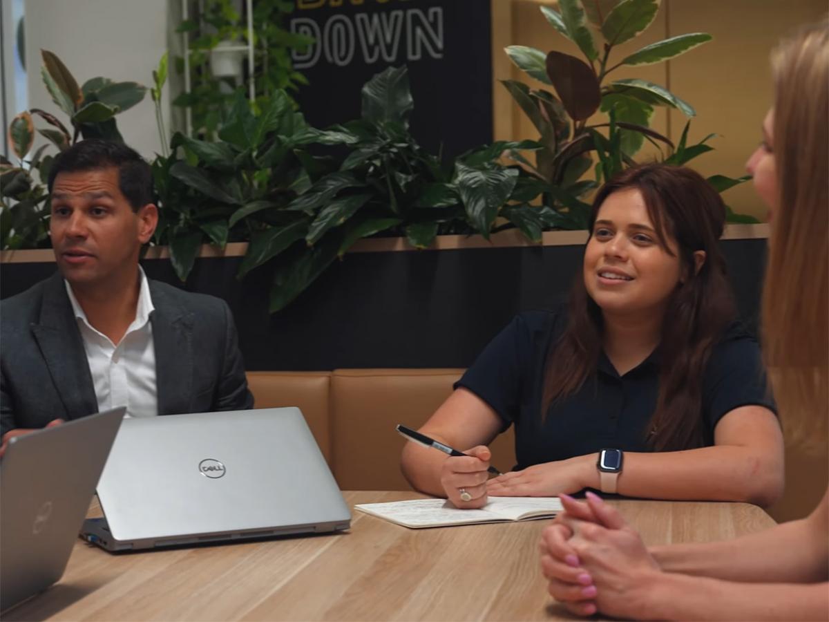 People talking at a table